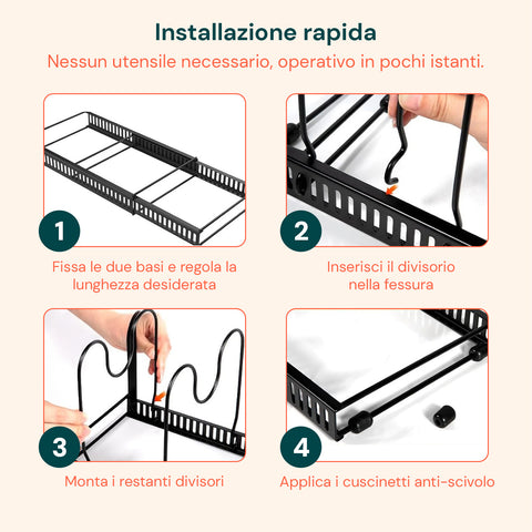 Organizer Portapentole Estensibile da 30 a 58cm per Utensili da Cucina