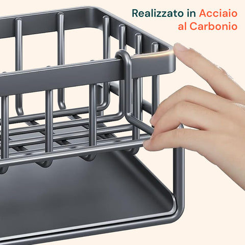 Porta Spugne e Detersivi in Acciaio Resistente con Scolo Integrato