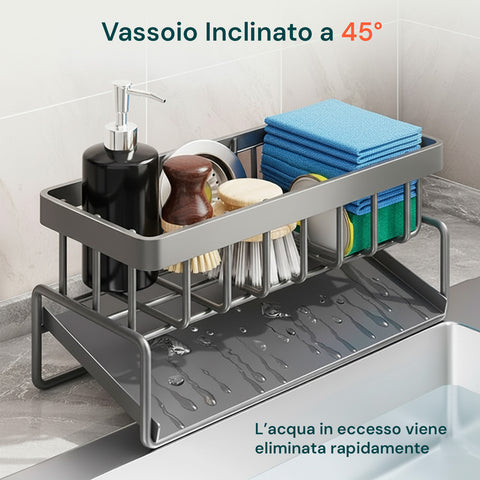 Porta Spugne e Detersivi in Acciaio Resistente con Scolo Integrato