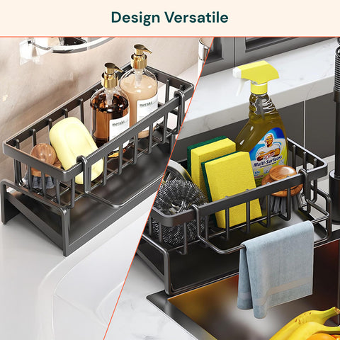 Porta Spugne e Detersivi in Acciaio Resistente con Scolo Integrato