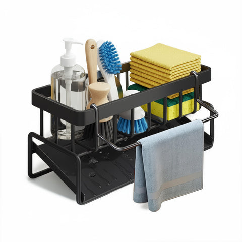 Porta Spugne e Detersivi in Acciaio Resistente con Scolo Integrato