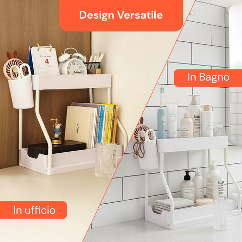 Organizer Estraibile Salvaspazio con Cestello e Ganci per Bagno o Cucina