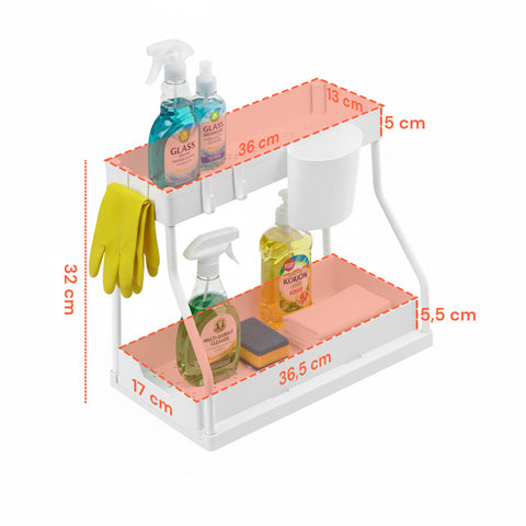 Organizer Estraibile Salvaspazio con Cestello e Ganci per Bagno o Cucina