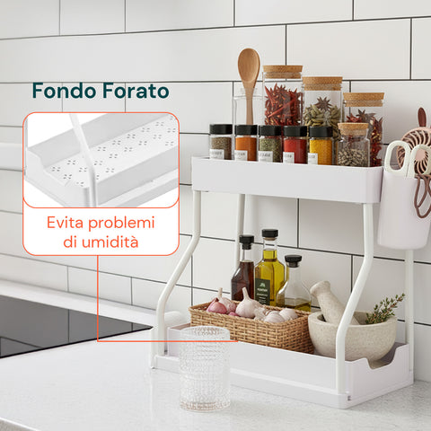 Organizer Estraibile Salvaspazio con Cestello e Ganci per Bagno o Cucina
