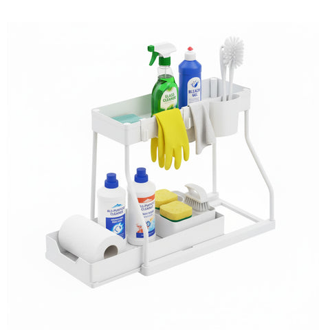 Organizer Estraibile Salvaspazio con Cestello e Ganci per Bagno o Cucina