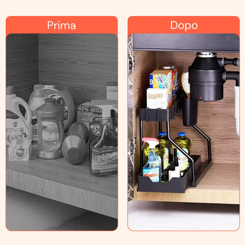 Organizer Estraibile Salvaspazio con Cestello e Ganci per Bagno o Cucina