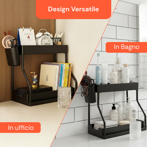 Organizer Estraibile Salvaspazio con Cestello e Ganci per Bagno o Cucina