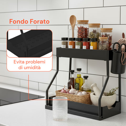 Organizer Estraibile Salvaspazio con Cestello e Ganci per Bagno o Cucina