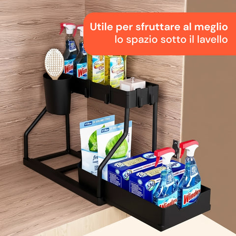 Organizer Estraibile Salvaspazio con Cestello e Ganci per Bagno o Cucina