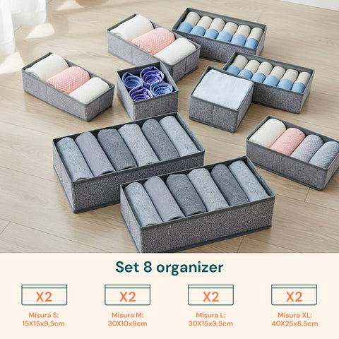 Organizer per Cassetti in TNT – Set 8 Pezzi Varie Dimensiomi per Armadi e Comò