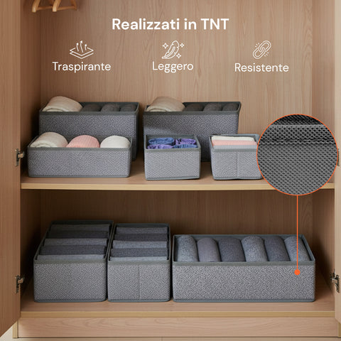 Organizer per Cassetti in TNT – Set 8 Pezzi Varie Dimensiomi per Armadi e Comò