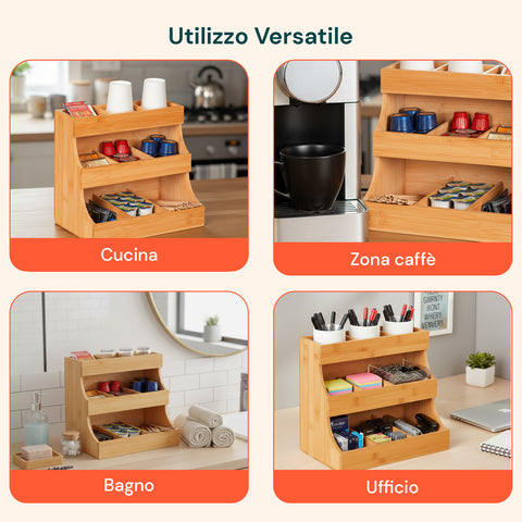 Organizer Multiuso in Legno di Bambù – 9 Scomparti con Design Stabile