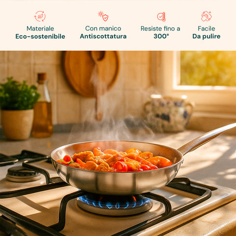 Padella Svasata Alta in Alluminio con Manico in Acciaio Inox 28cm