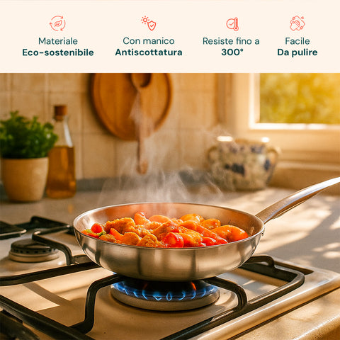 Padella Svasata Alta in Alluminio con Manico Inox – Vari Formati