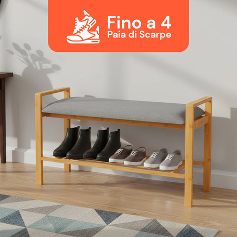 Panca Multifunzione in Bambù – Seduta con Ripiano Portascarpe