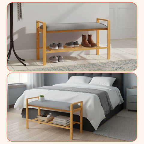 Panca Multifunzione in Bambù – Seduta con Ripiano Portascarpe