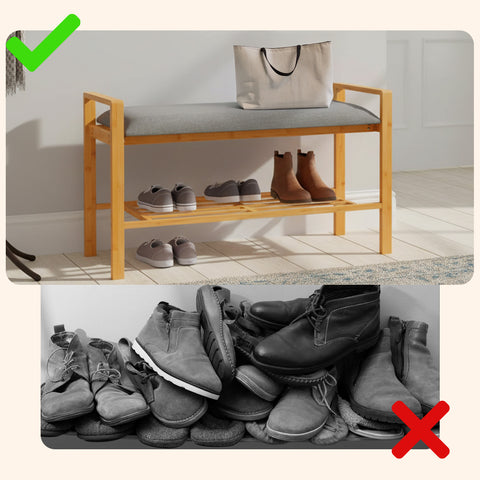 Panca Multifunzione in Bambù – Seduta con Ripiano Portascarpe