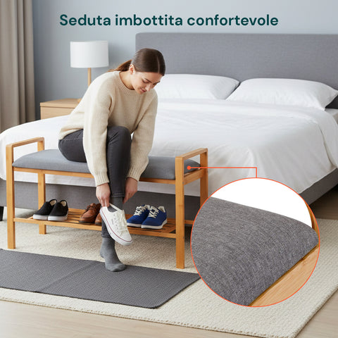 Panca Multifunzione in Bambù – Seduta con Ripiano Portascarpe