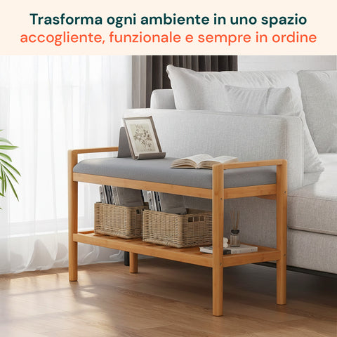 Panca Multifunzione in Bambù – Seduta con Ripiano Portascarpe