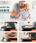 Crepes maker facile da usare per tutta la famiglia, perfetto per coinvolgere i bambini nella preparazione di colazioni divertenti e gustose