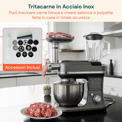 Impastatrice Planetaria 5 in 1 Multifunzione con 13 Accessori Completi e Motore Potente 1900W