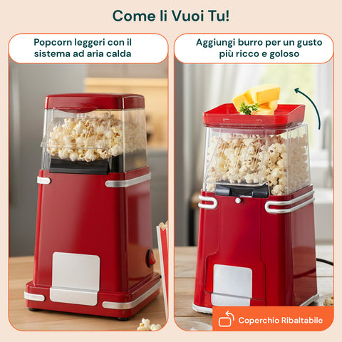 Macchina Popcorn ad Aria Calda 1200W – Compatto e Potente, Pronti in 3 Minuti