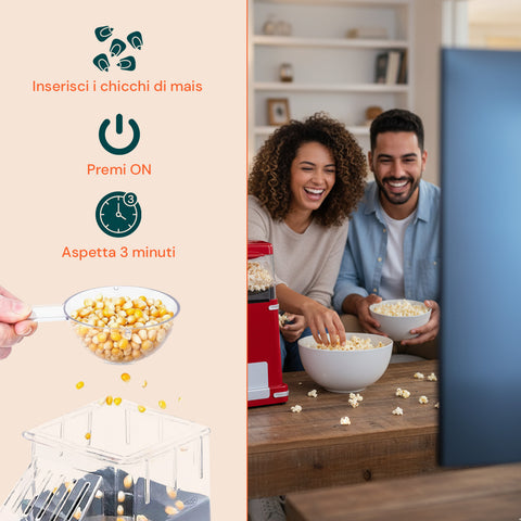 Macchina Popcorn ad Aria Calda 1200W – Compatto e Potente, Pronti in 3 Minuti