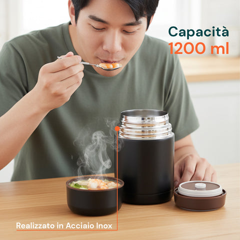 Thermos Portavivande in Acciaio con Cucchiaio e Borsa Inclusi