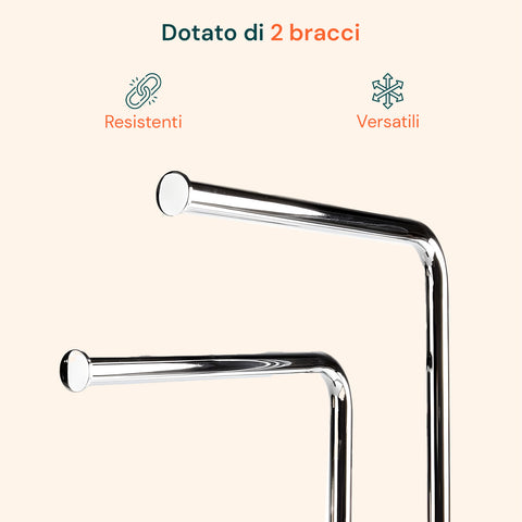 Piantana Portasciugamani 2 Bracci In Acciaio Con Base Ovale 17x30x82cm