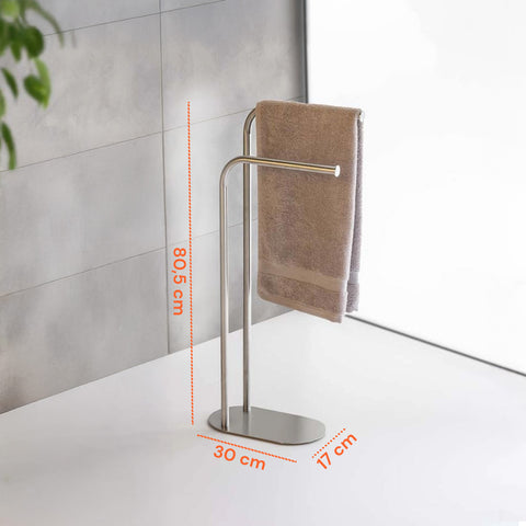 Piantana Portasciugamani 2 Bracci In Acciaio Con Base Ovale 17x30x82cm