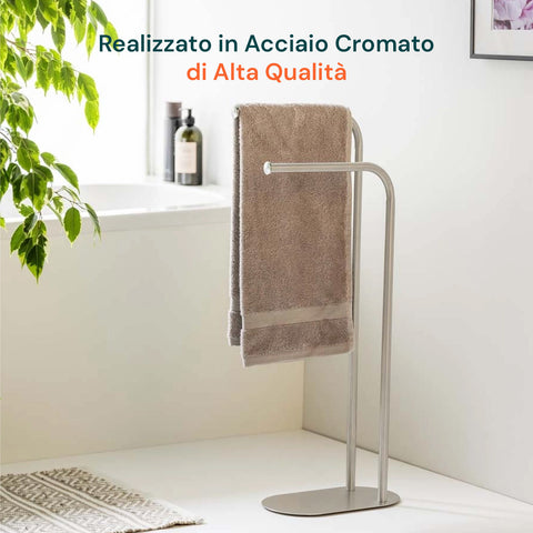 Piantana Portasciugamani 2 Bracci In Acciaio Con Base Ovale 17x30x82cm