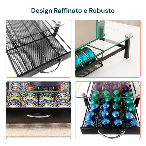 Dispenser Capsule Vetro e Metallo per Caffè Nespresso da 40 Posti Design Moderno