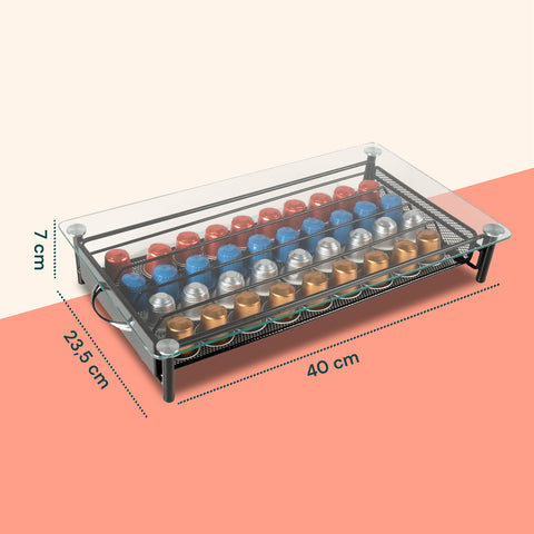 Dispenser Capsule Vetro e Metallo per Caffè Nespresso da 40 Posti Design Moderno