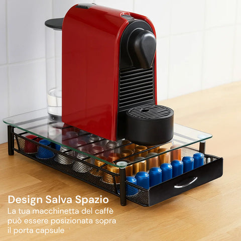 Dispenser Capsule Vetro e Metallo per Caffè Nespresso da 40 Posti Design Moderno
