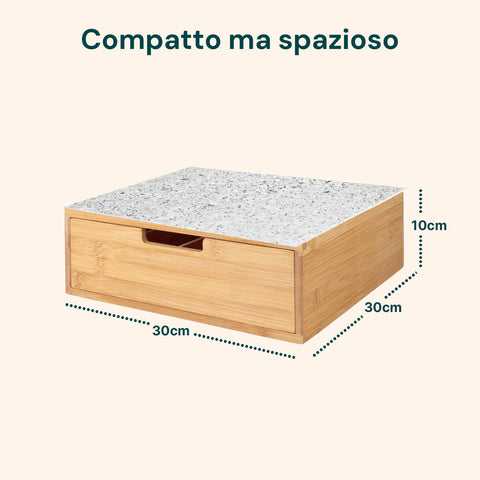 Cassetto Porta Cialde e Capsule in Bambù con Ripiano in Vetro Vari Sfondi