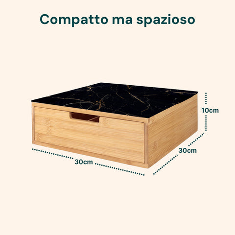 Cassetto Porta Cialde e Capsule in Bambù con Ripiano in Vetro Vari Sfondi
