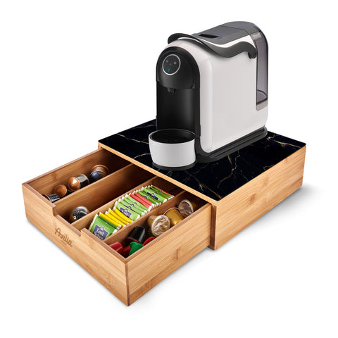 Cassetto Porta Cialde e Capsule in Bambù con Ripiano in Vetro Vari Sfondi