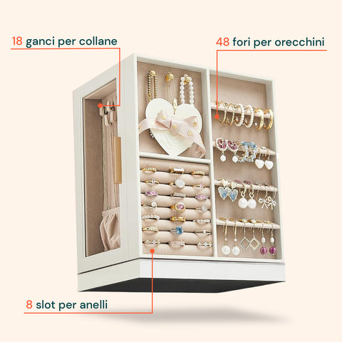 Organizer Gioielli Rotante a 360° con Cassetti, Ganci e Rivestimento in Velluto