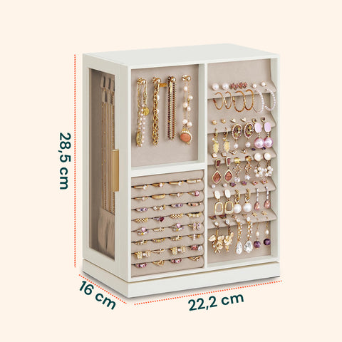 Organizer Gioielli Rotante a 360° con Cassetti, Ganci e Rivestimento in Velluto