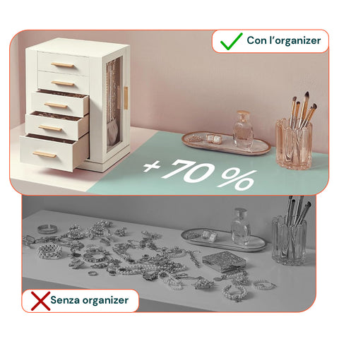 Organizer Gioielli Rotante a 360° con Cassetti, Ganci e Rivestimento in Velluto