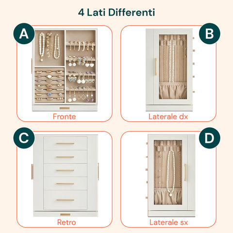 Organizer Gioielli Rotante a 360° con Cassetti, Ganci e Rivestimento in Velluto