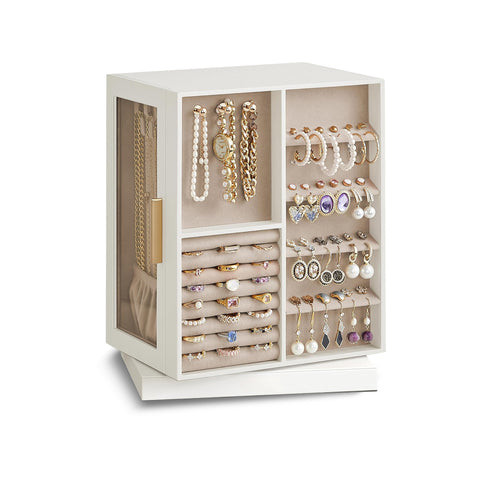 Organizer Gioielli Rotante a 360° con Cassetti, Ganci e Rivestimento in Velluto