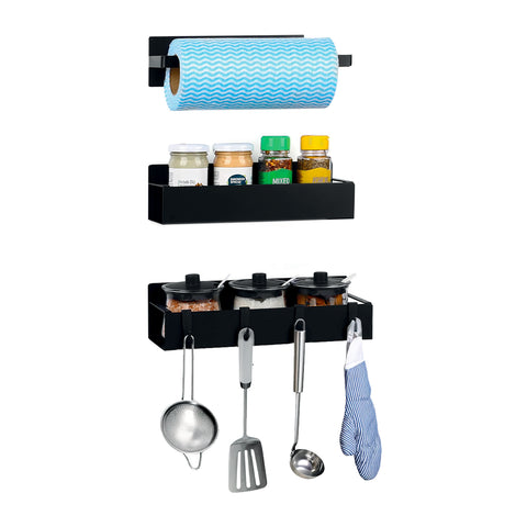 Set 3 Organizer Magnetico Cucina: Porta Spezie, Barattoli e Porta Rotolo Senza Fori