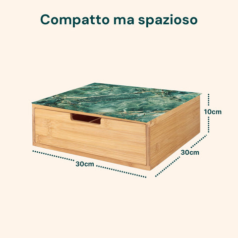 Cassetto Porta Cialde e Capsule in Bambù con Ripiano in Vetro Vari Sfondi