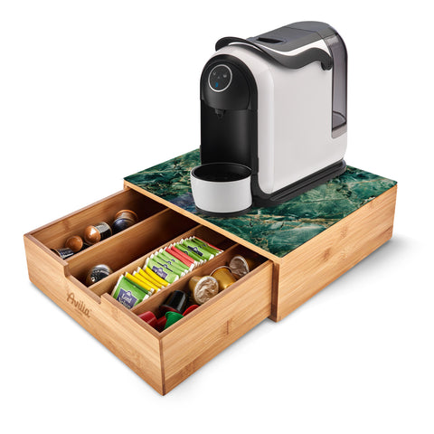 Cassetto Porta Cialde e Capsule in Bambù con Ripiano in Vetro Vari Sfondi