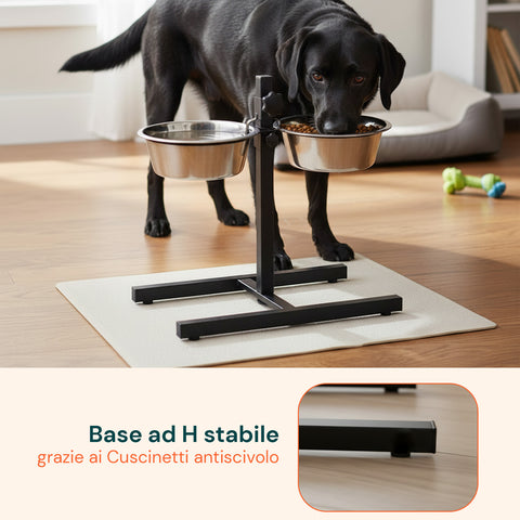 Alzaciotole per Cani e Gatti – Altezza Regolabile e 2 Ciotole in Acciaio da 1L