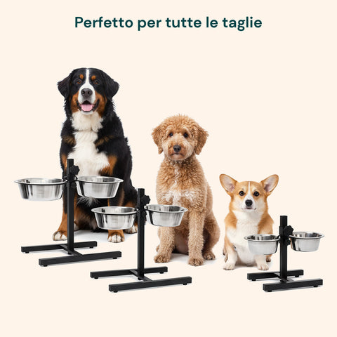 Alzaciotole per Cani e Gatti – Altezza Regolabile e 2 Ciotole in Acciaio da 1L