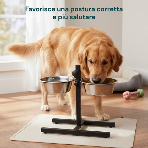 Alzaciotole per Cani e Gatti – Altezza Regolabile e 2 Ciotole in Acciaio da 1L