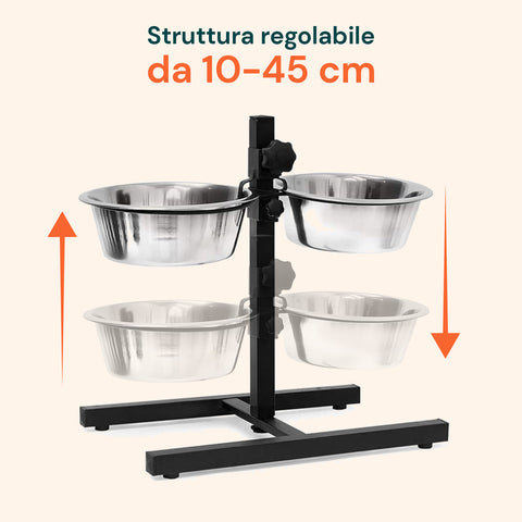 Alzaciotole per Cani e Gatti – Altezza Regolabile e 2 Ciotole in Acciaio da 1L