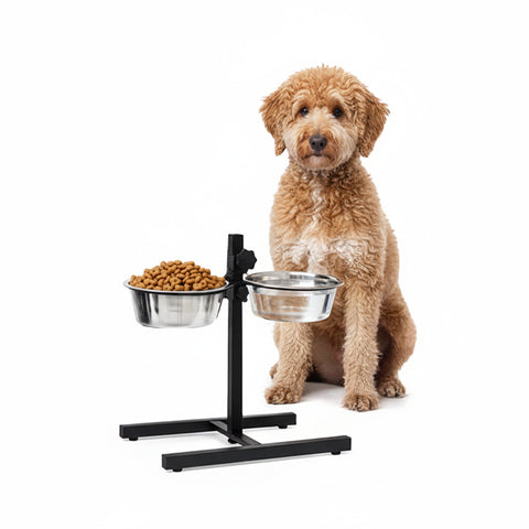 Alzaciotole per Cani e Gatti – Altezza Regolabile e 2 Ciotole in Acciaio da 1L